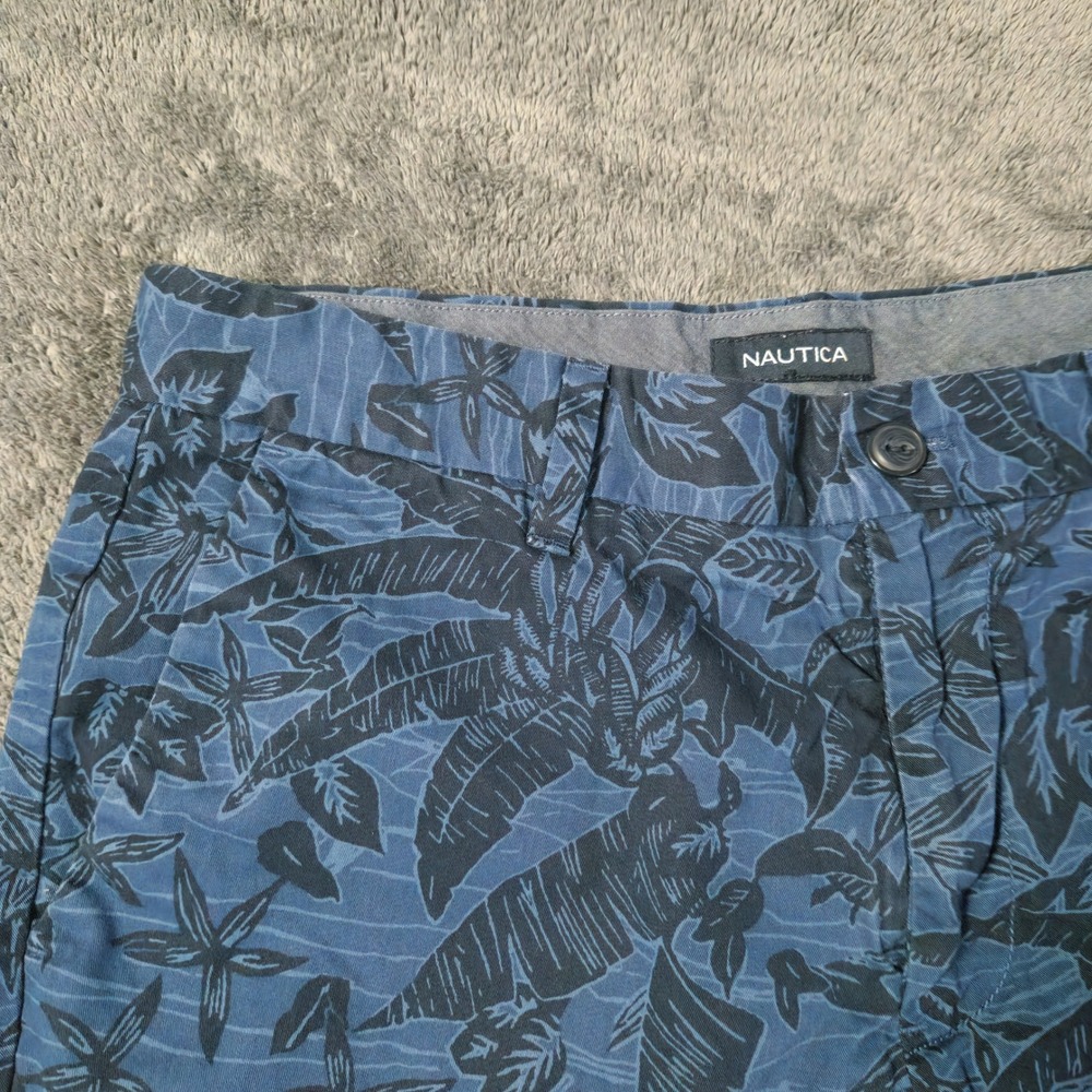 Nautica Men's Tropical Palm Leaf Print Shorts Casual Blue 33W 100% Cotton